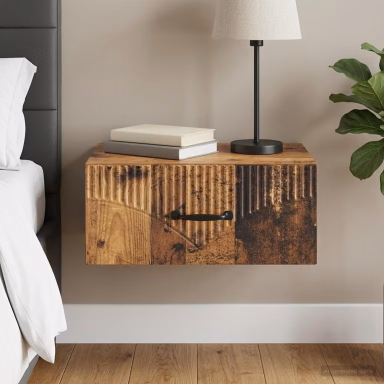 Mobiletto da notte a muro vidaXL in legno antico marrone L 49 cm x P 34,5 cm x H 20 cm