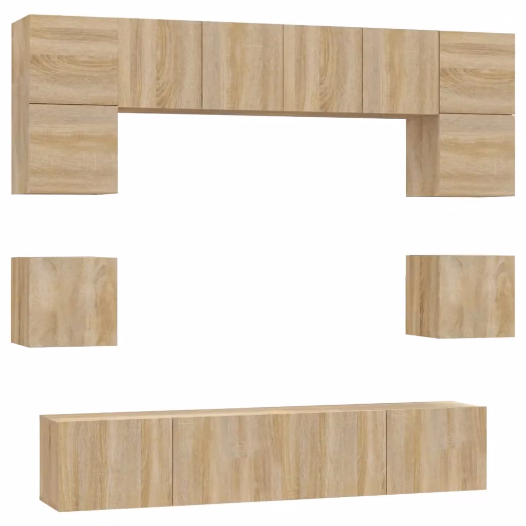 Set di mobili porta TV da 8 pezzi vidaXL in legno multistrato color rovere e beige per soggiorno – 2