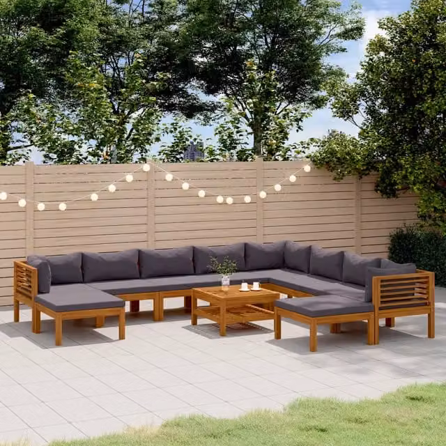 Set di Divani da Giardino vidaXL in Legno di Acacia con Cuscini Grigi 11 Pezzi