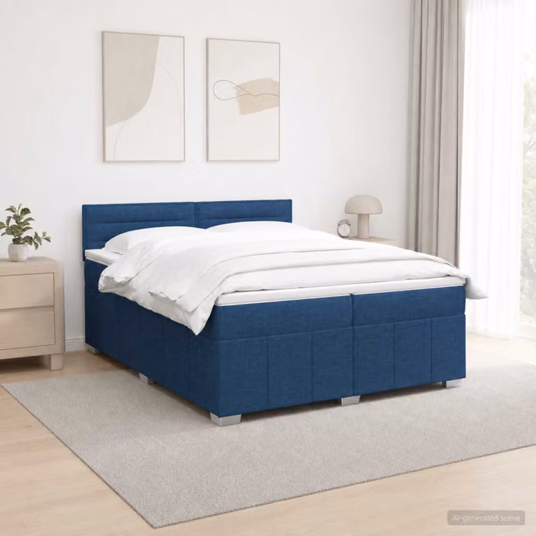 Letto box spring con materasso vidaXL in tessuto blu e multicolore con molle a tasche, L/P: 200 x 200 cm