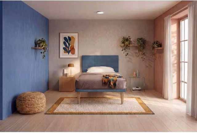 Letto imbottito Singolo 80x190 cm Square - Con rete,Microfibra,Blu