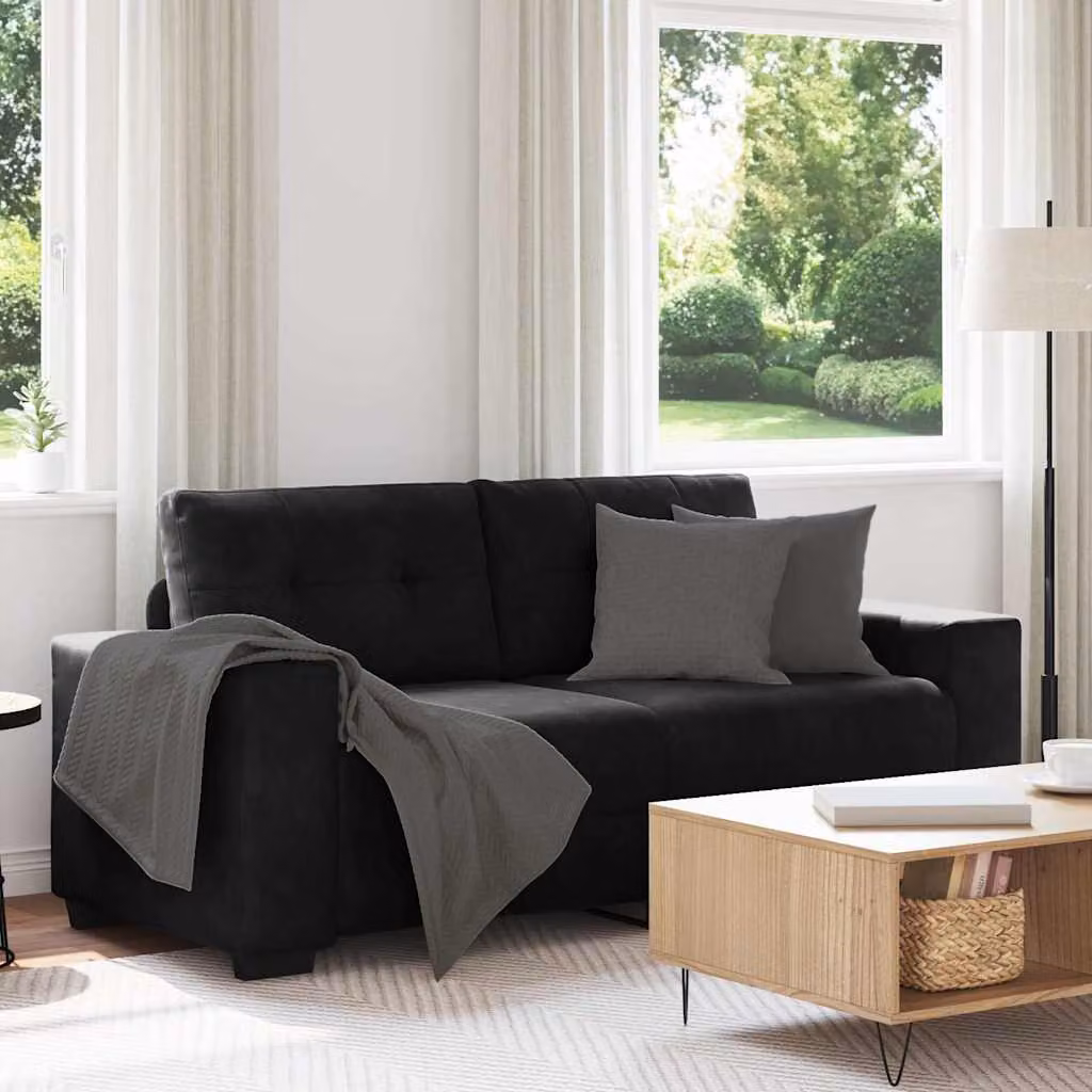 vidaXL Divano moderno in velluto nero L: 180 cm, P: 77 cm, H: 82 cm