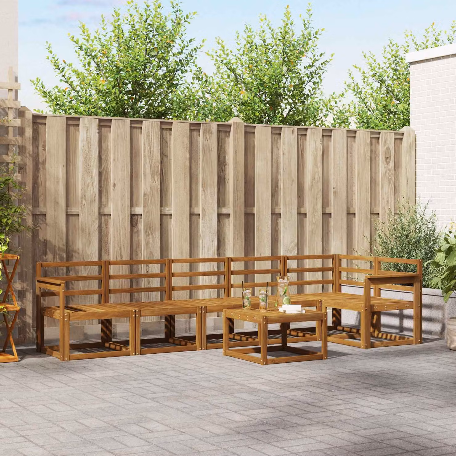 Set di divani da esterno vidaXL 7 pz in legno di acacia massello marrone con cuscini inclusi
