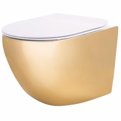 Rea - Nfq Gold White Vaso Wc Sospeso Gold, Dal Design Essenziale E Pulito - 49X35X35,5cm, Sedile Incluso