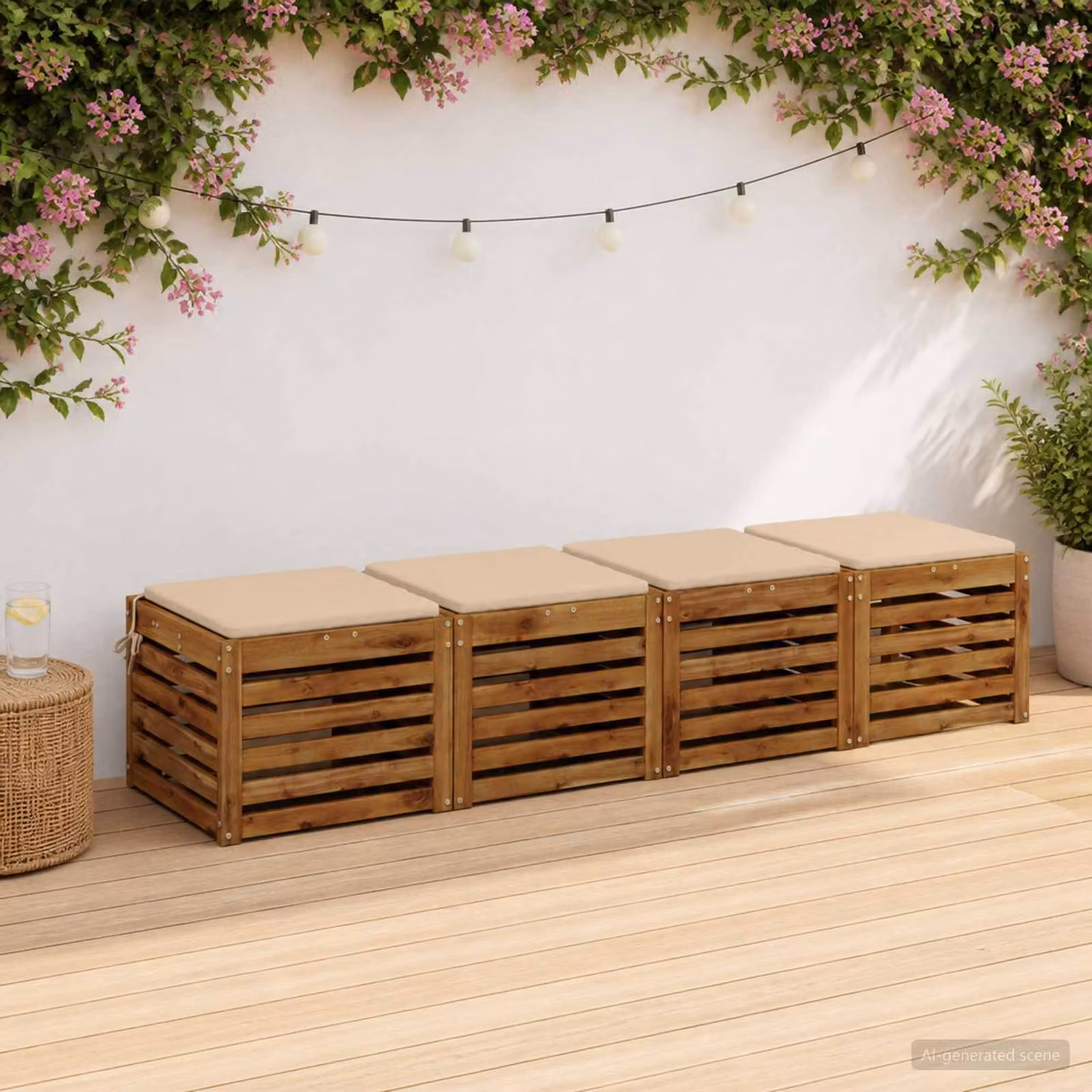 Set di 4 cuscini per sedia quadrati vidaXL in schiuma e poliestere beige con rivestimento lavabile e resistente ai raggi UV