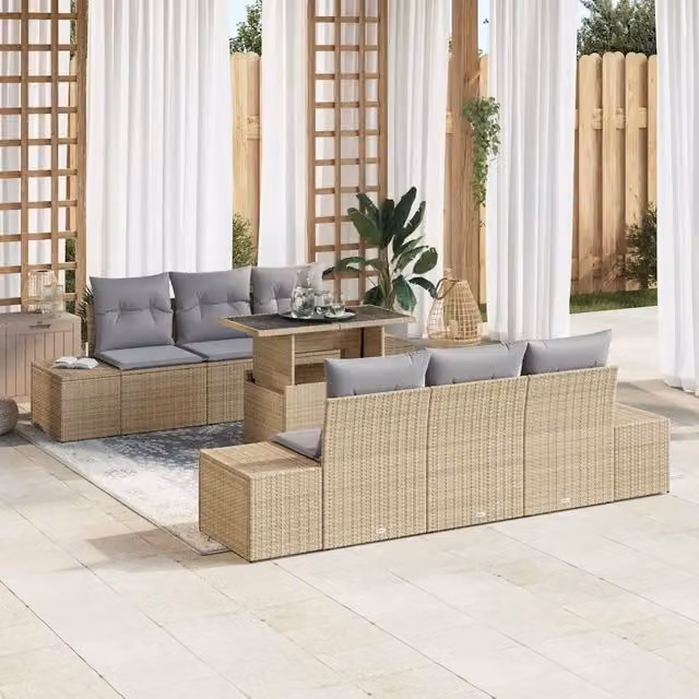 Set di divani 7 pz Beige e Grigio Chiaro polyrattan 3349106