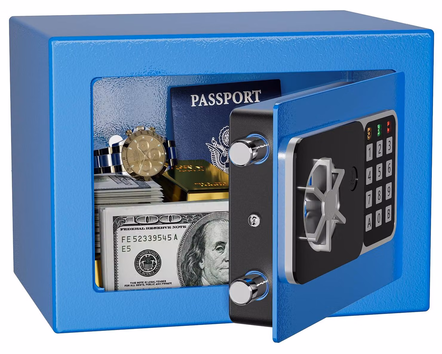 Piccola cassaforte blu – capacità di 6,8 litri – mini cassaforte Acciaio al carbonio con sistema di sicurezza
