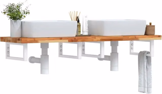 Ripiano a parete per lavabo vidaXL in legno di acacia oliato e metallo bianco