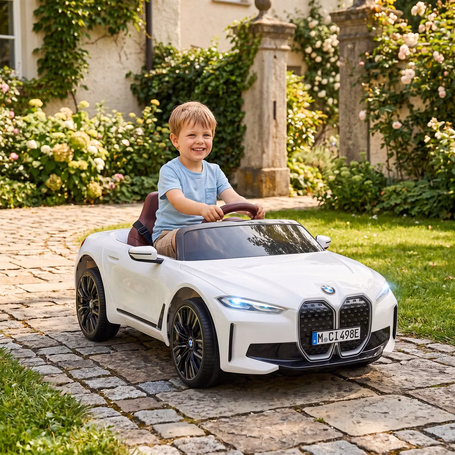 Macchina Elettrica BMW per Bambini HOMCOM con Telecomando, Fari e Clacson, Bianca, L: 115 cm, P: 67 cm, H: 45 cm – 2