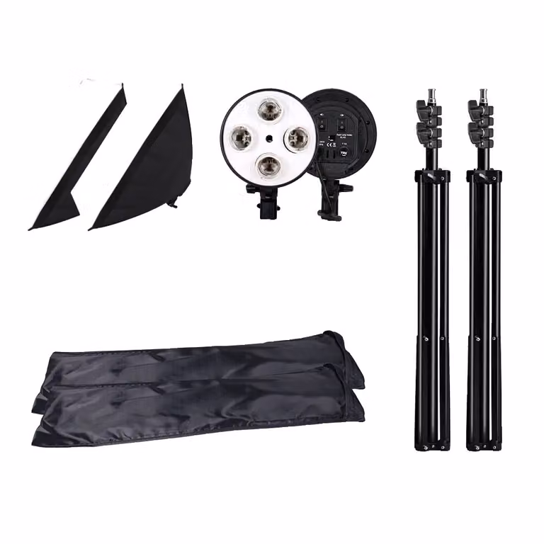 Kit di illuminazione fotografica, softbox a quattro lampade, 8 softbox, colore nero