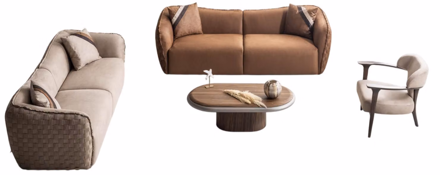 Luxuriöses elegantes Sofa-Set mit modernem Sessel und edlem Tisch