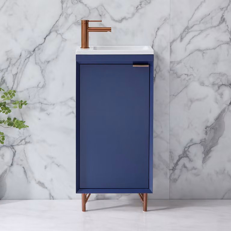 Mobile Bagno Blu Marino 400mm con Lavabo e Maniglia con Impugnatura a Dito in Rame Satinato