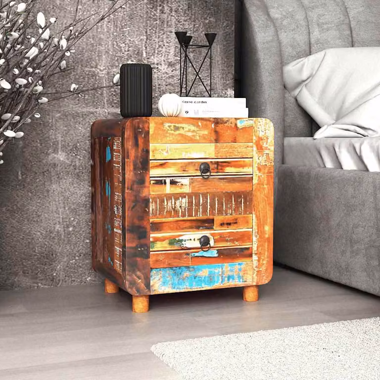 Comodino vidaXL in legno di recupero di mango e acacia, colore marrone antico, L 43 cm x P 33 cm x H 51 cm