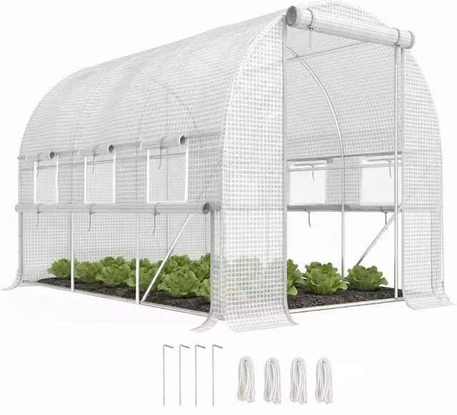 Serra da giardino Minimal con 6 finestre apribili, telaio in acciaio galvanizzato, L: 295 cm, P: 200 cm, H: 200 cm, colore bianco