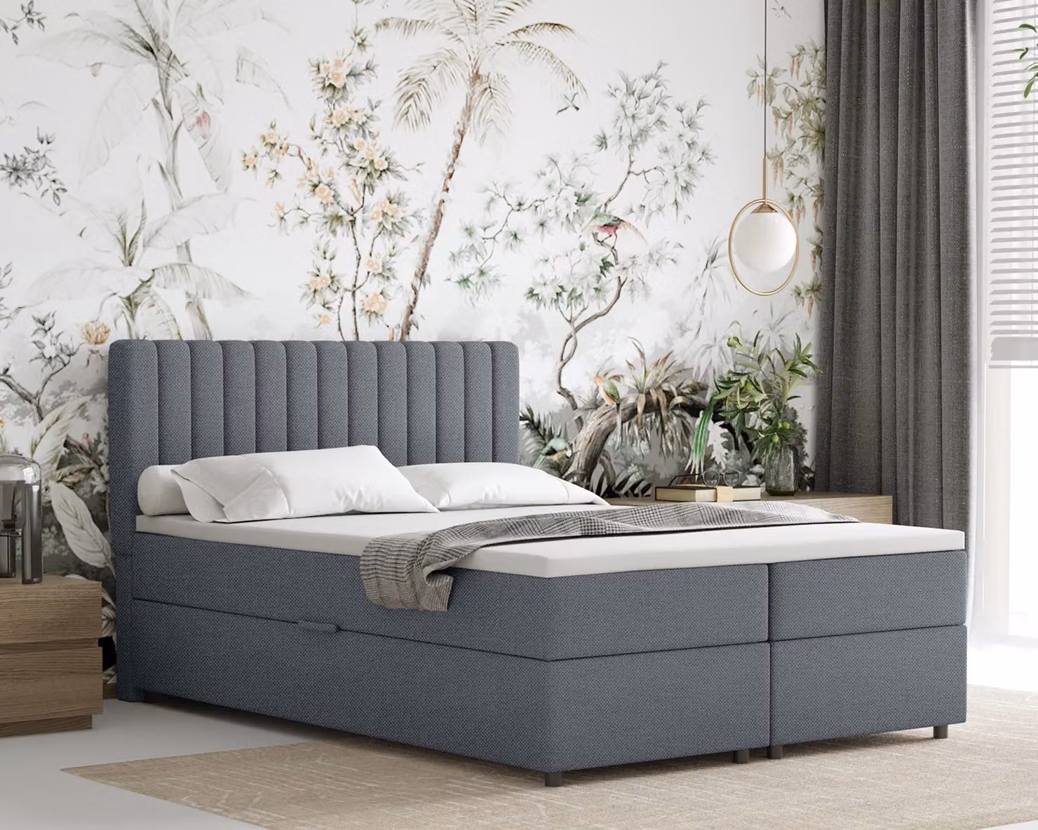Letto boxspring 140x200 EVEREST, con topper, con cassetti, letto matrimoniale, , Panda Möbel