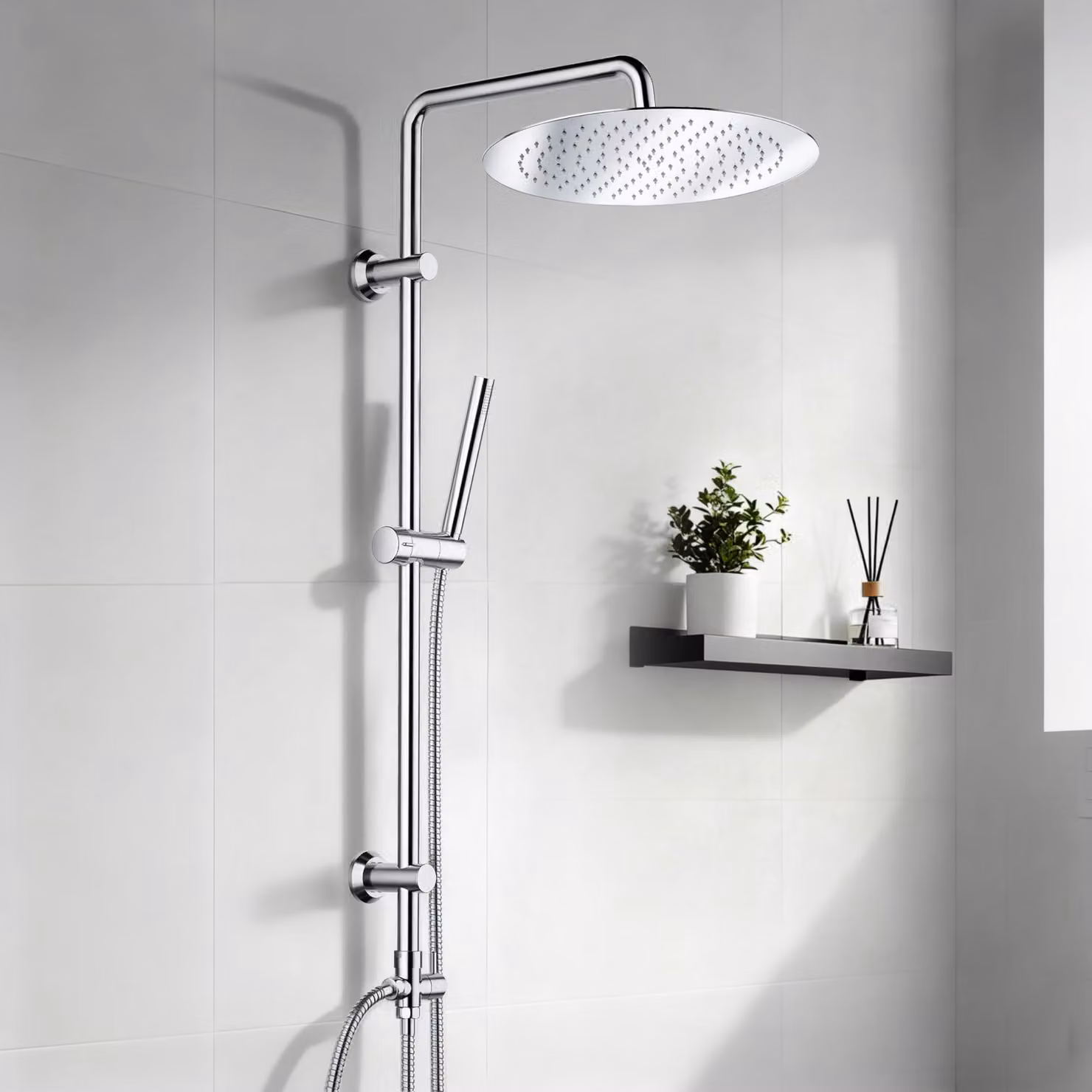 Sistema doccia in acciaio inossidabile, con doccia a pioggia da 30 cm, soffione manuale, adatto per vasca da bagno