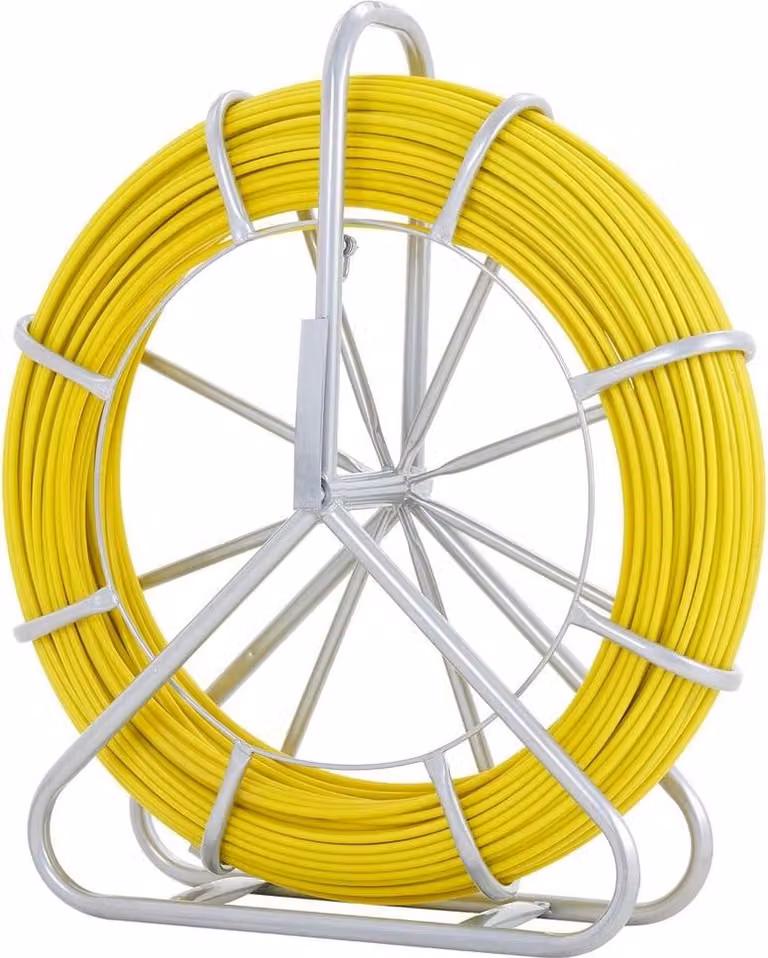 Nastro per pescare in fibra di vetro, 600 piedi, 5/16 pollici, tirante per condotti, tirante per cavi con supporto per bobina in acciaio, 3 teste di trazione, strumenti per pescare per pareti e condotti elettrici, non conduttivo