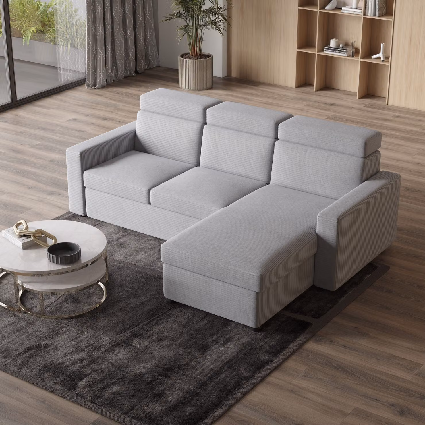 Divano angolare Masseno PADWA con funzione letto a L, divano con box letto, divano da soggiorno, divano, divano, divano letto, set di divani - grigio chiaro, POSO 55