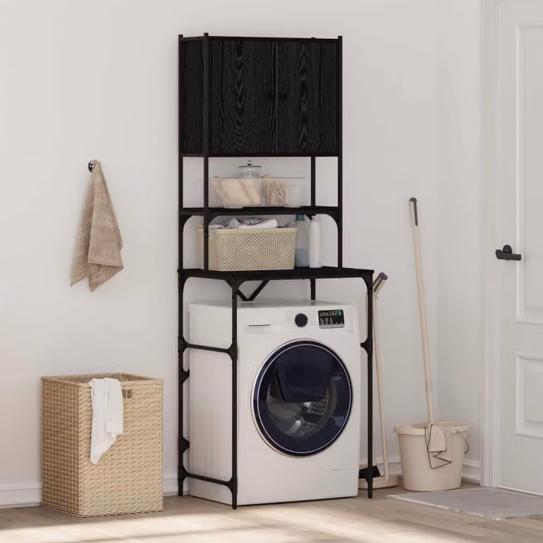 Armadio per lavatrice vidaXL in MDF moderno, Rovere e Nero, L: 68 cm, P: 48,5 cm, H: 194 cm