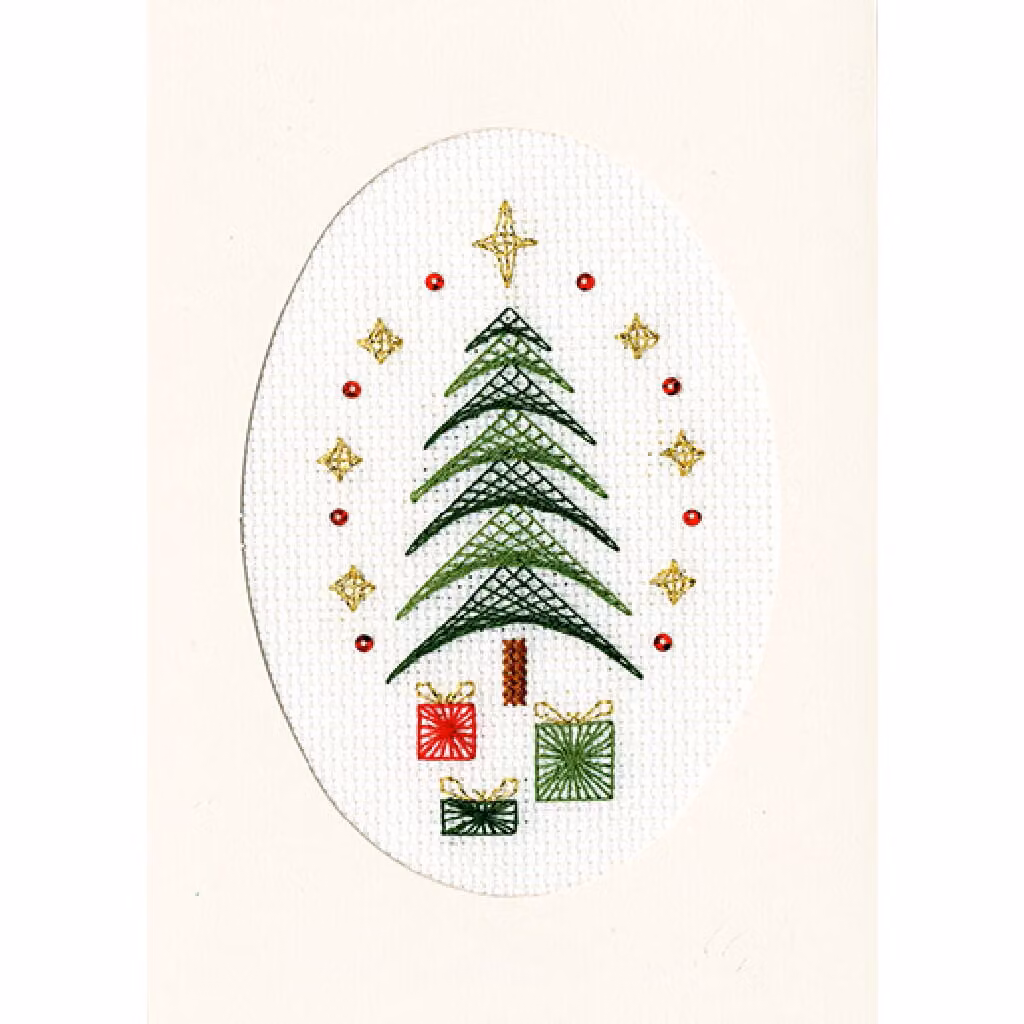Set di biglietti d'auguri a punto croce Bothy Threads "All wrapped up", 7x11cm, xmas28, schema di conteggio