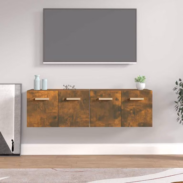 Set di 2 mobili a parete vidaXL in legno multistrato e MDF, colore rovere fumo marrone, L 60 x P 36,5 x H 35 cm