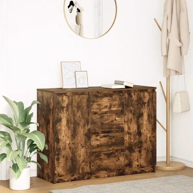 Credenza moderna con cassetti vidaXL in MDF color rovere fumo L: 100,5 cm, P: 35 cm, H: 76 cm