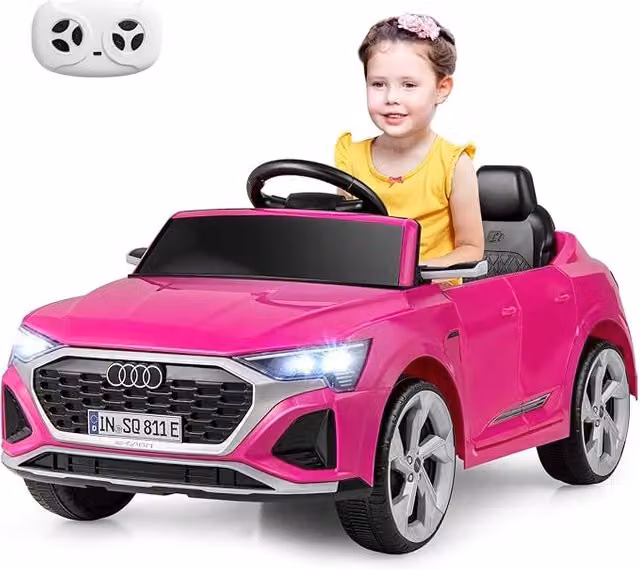 Auto Elettrica Audi per Bambini Costway 12V con Telecomando, Luci LED e Musica, Colore Rosa – 1