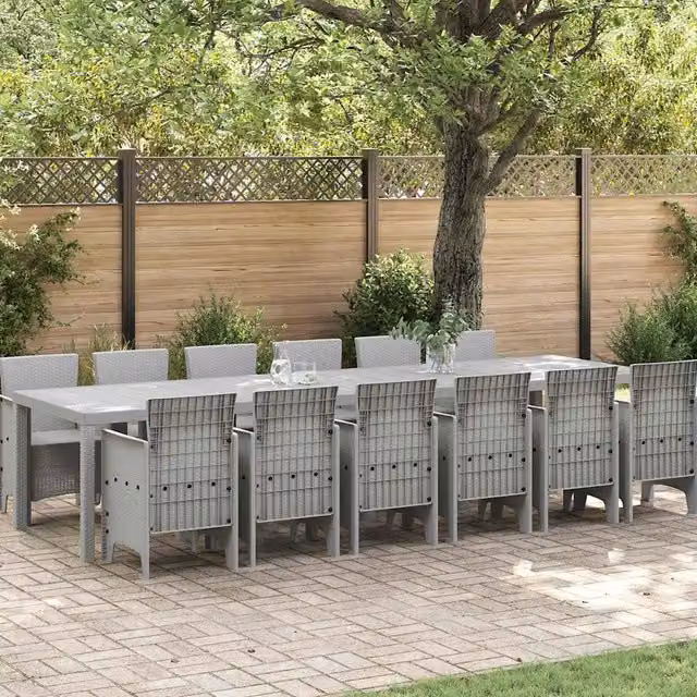 Set da pranzo da giardino moderno vidaXL in polyrattan grigio chiaro, 13 pezzi