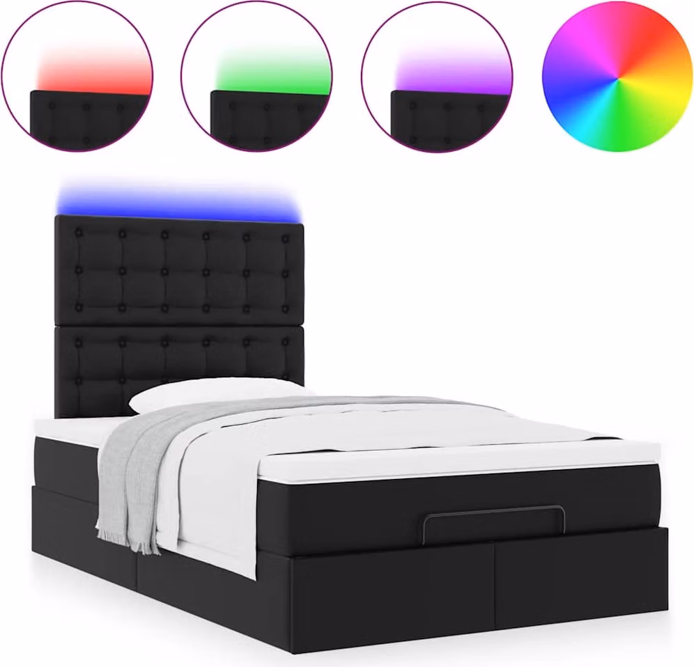 Struttura Letto Pouf con Materasso Nero 120x200 cm Pelle finta