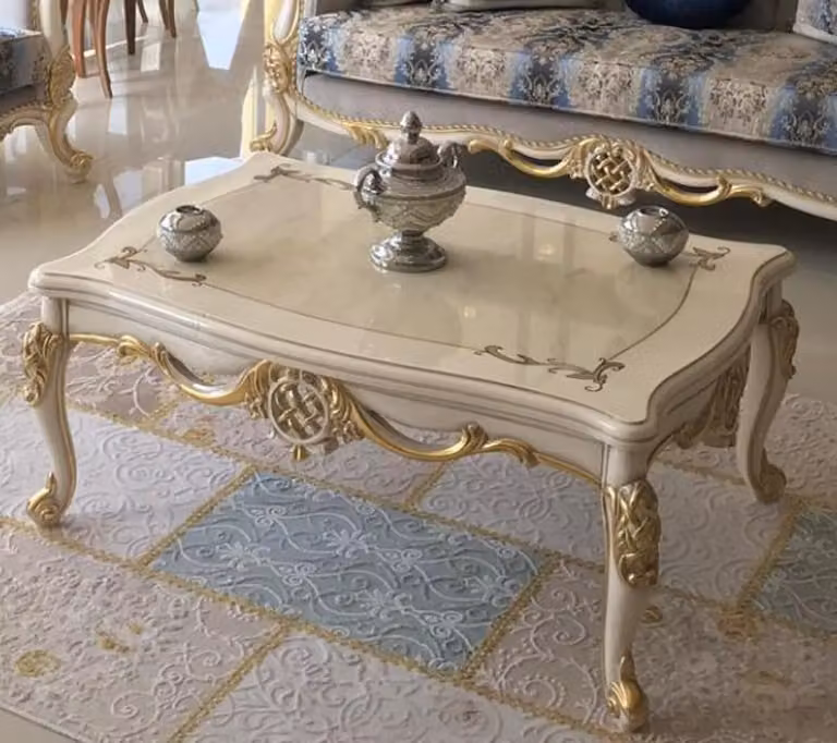 Casa Padrino tavolino barocco bianco/oro 118 x 87 x h. 50 cm - Tavolo da salotto in legno massiccio - Mobili in stile barocco