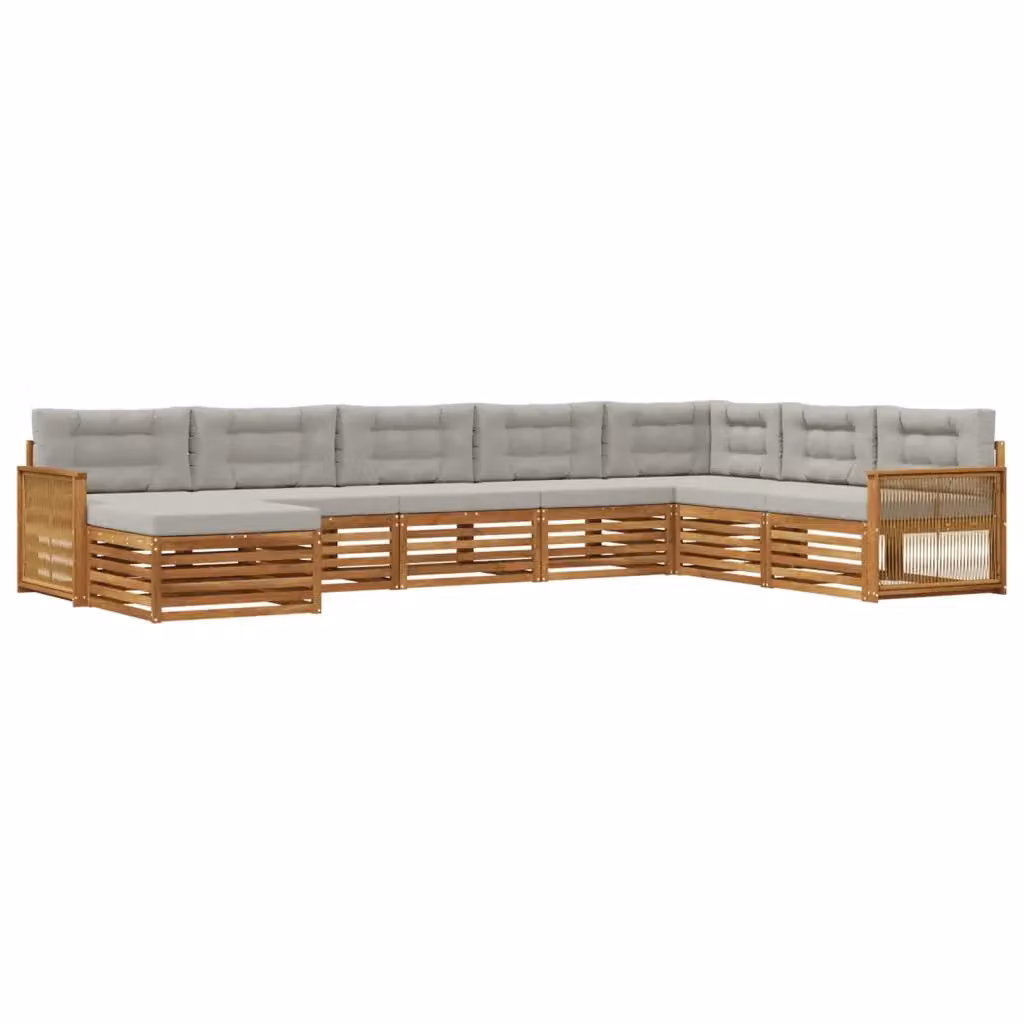 Set di divani da esterno a L vidaXL in legno di acacia con cuscini beige e grigi, 8 pezzi – 2