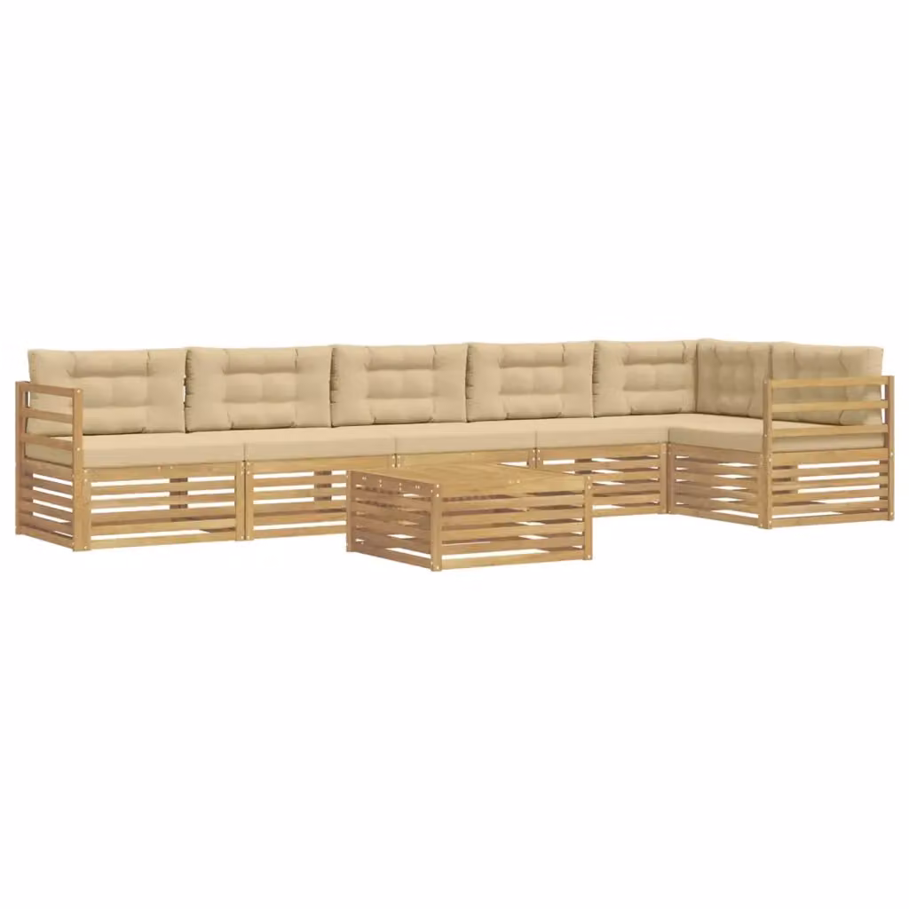 Set di divani da esterno moderno vidaXL in legno di acacia con cuscini bianchi e beige per giardino e terrazza – 2