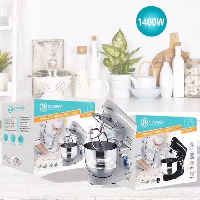 Impastatrice Robot da Cucina LINQ con Accessori e Ciotola in Acciaio Inox, 1400 Watt, Modello TX-8246, Colore Argento