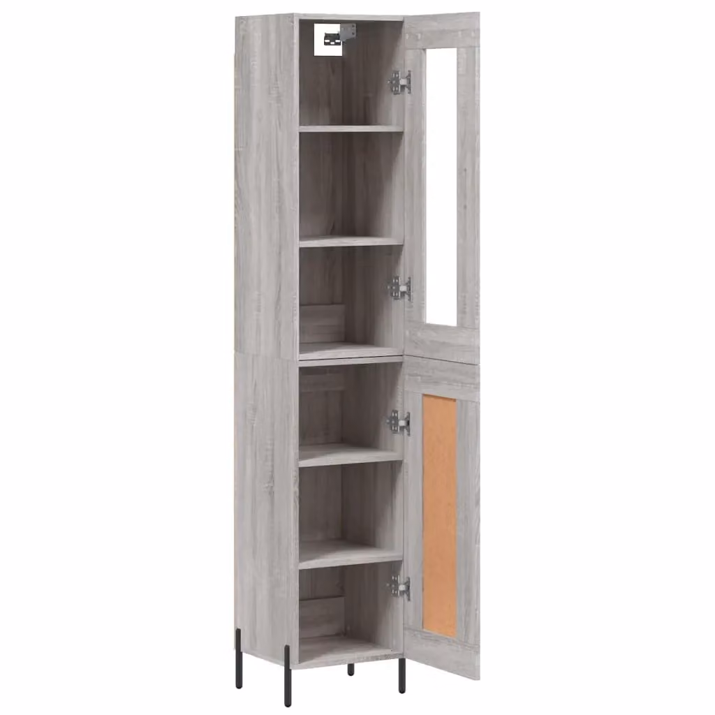 Buffet credenza moderna in legno ingegnerizzato e rovere Sonoma colore grigio per cucina e soggiorno H 180 x L 34,5 x P 34 cm – 2