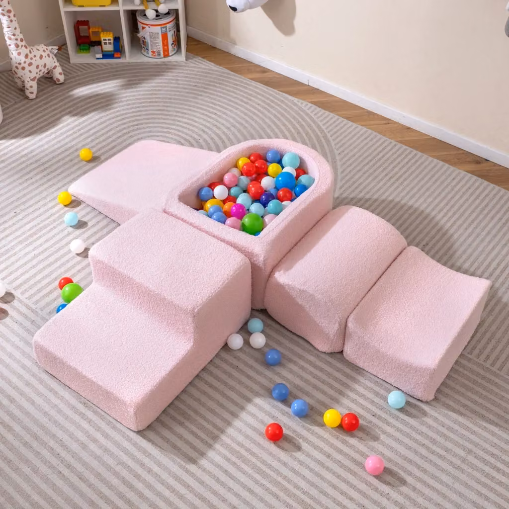 Set di 5 blocchi morbidi in schiuma per arrampicata e gioco motorio per bambini, ideale per vasca palline, colore rosa – 2
