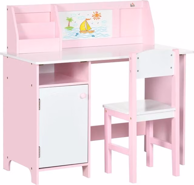 Banco Scuola per Bambini con Sedia in Legno di Pino Bianco e Rosa GIORDANOSHOP