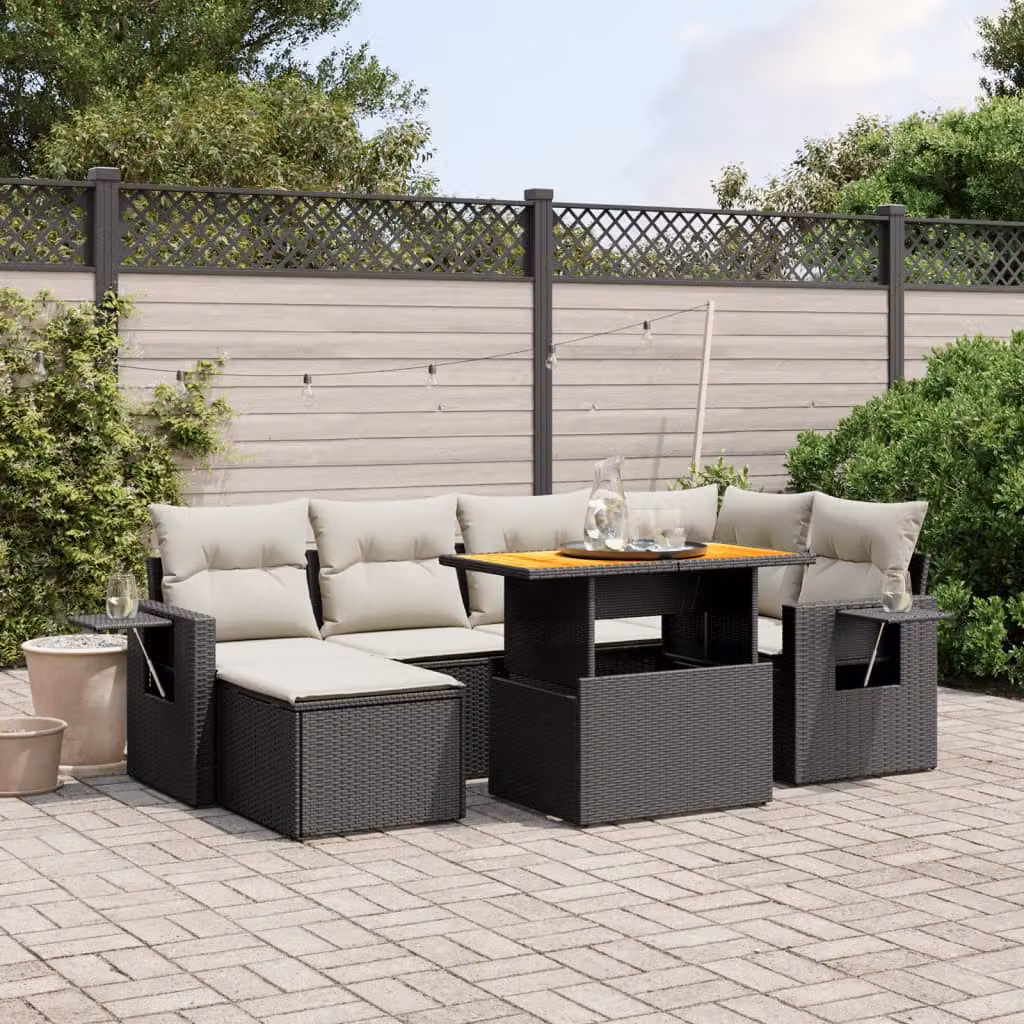 vidaXL Set Divani da Giardino a L con Cuscini 7pz in Polyrattan Nero e Bianco – 1