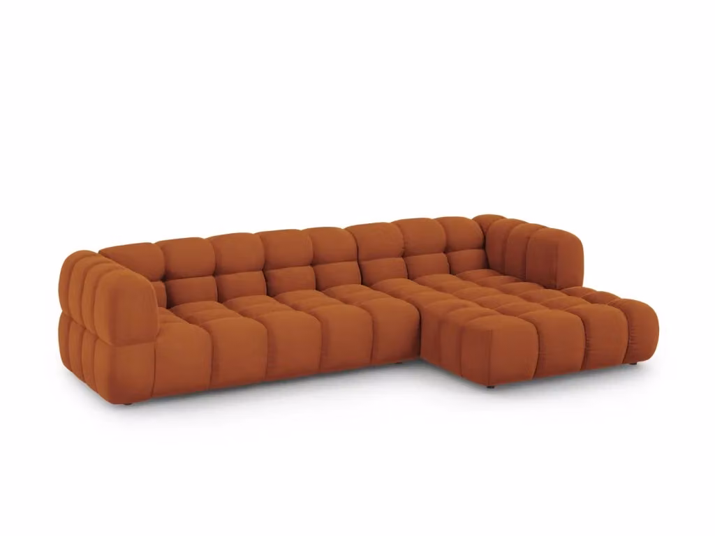 Divano angolare modulare Sky di Cosmopolitan Design, modello a 4 posti con orientamento destro, rivestimento in velluto arancione, L/P/H: 300 x 162 x 75 cm – 2