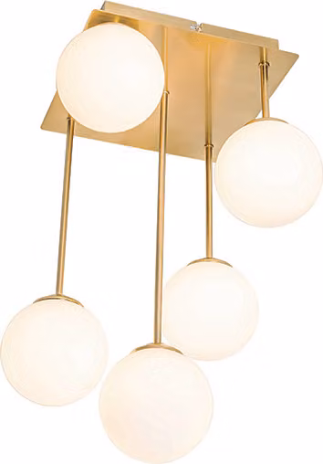 QAZQA - Plafoniera moderna I plafoniera I lampada I lampada oro I ottone con vetro opale a 5 fiamme - Atene I soggiorno I camera da letto - acciaio quadrato - LED adatto G9