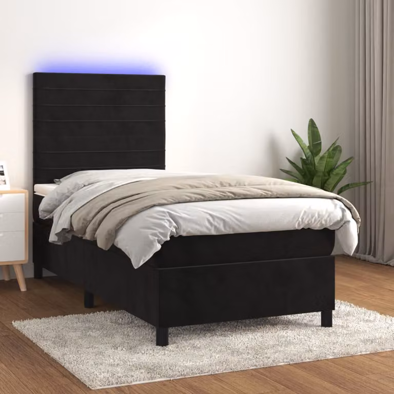 Letto Ibrido vidaXL con Materasso e Illuminazione LED in Velluto Nero 100x200 cm