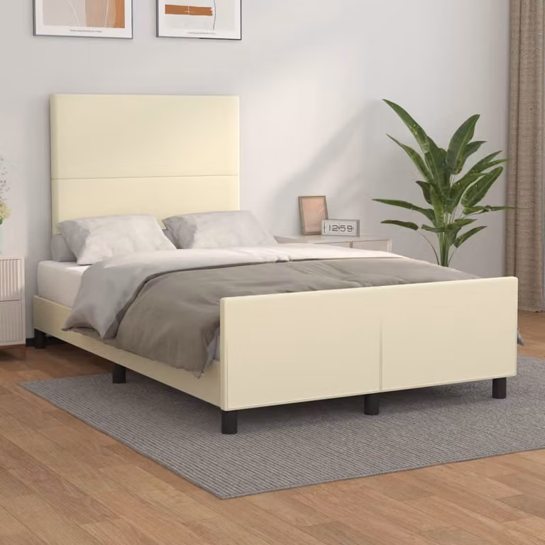 The Living Store Giroletto con testiera crema 120x200 cm in ecopelle