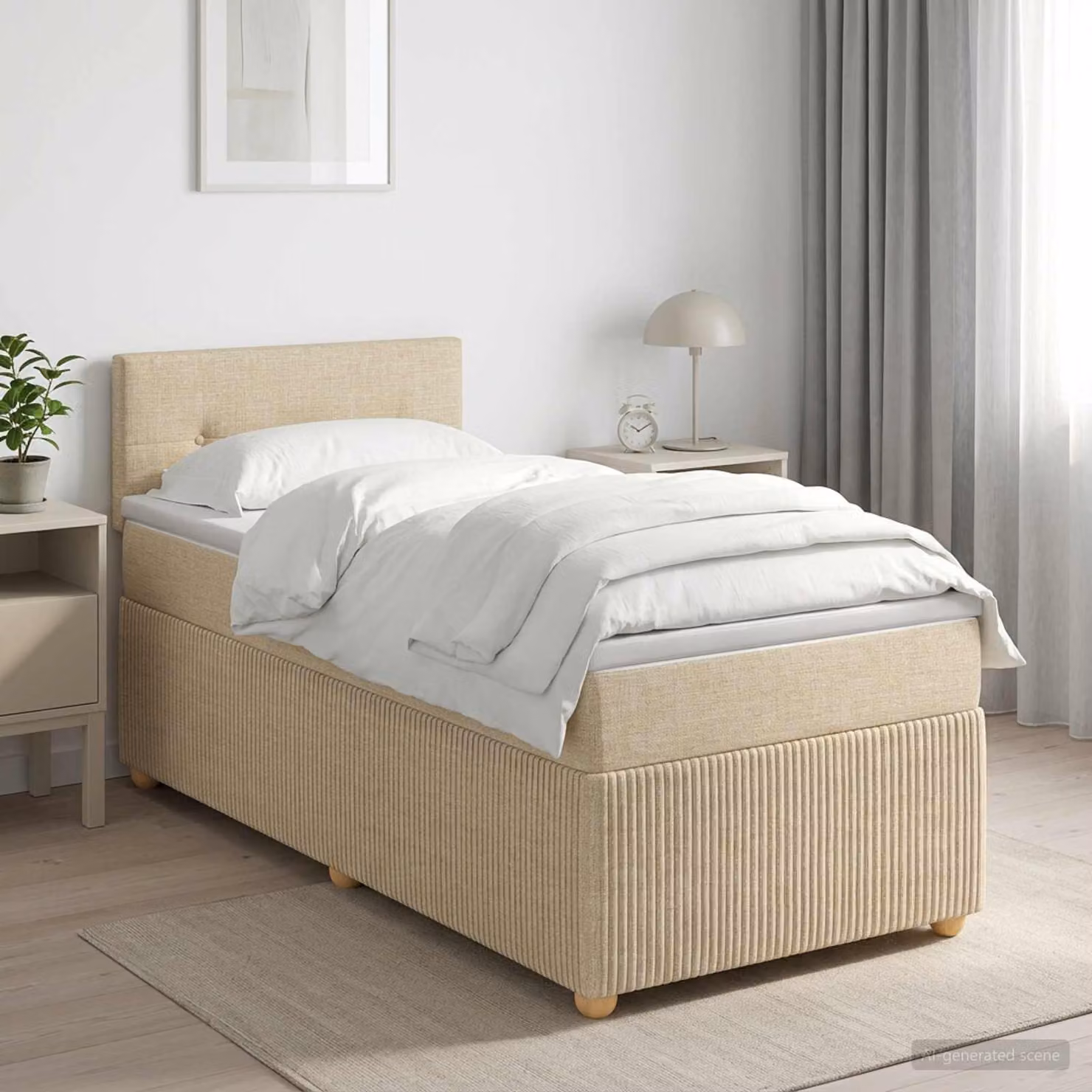 Letto box spring con materasso vidaXL in tessuto beige e bianco, L/P/H: 200 x 80 x 76,5 cm