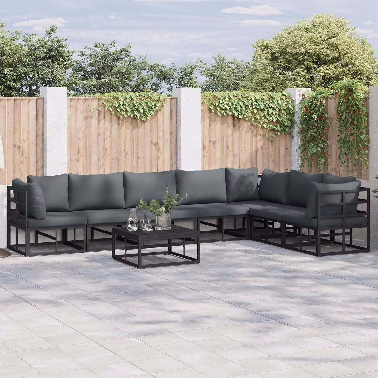 Maison Exclusive - Set da giardino composto da 8 pezzi, divano, colore nero, struttura in alluminio