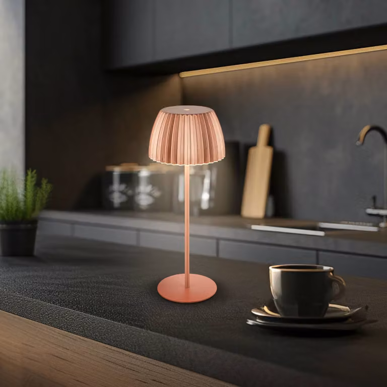 Briloner Lampada LED da tavolo ricaricabile Brilo unplugged Riffle, 36 cm, rame dimmerabile, Rame, Soggiorno / Sala da pranzo, Metallo