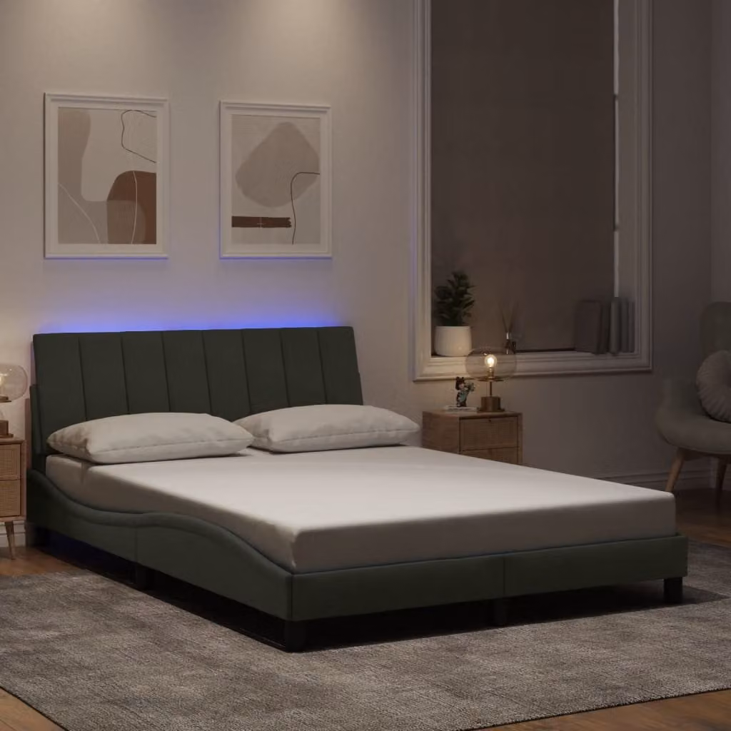 vidaXL Giroletto Hanko in Velluto Grigio Chiaro con LED e Porte USB, L/P/H: 200 x 120 cm