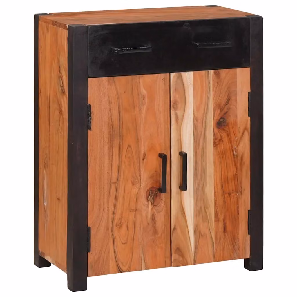 Credenza moderna vidaXL in legno di acacia e metallo, Marrone e Nero, L: 55 cm, P: 30 cm, H: 75 cm