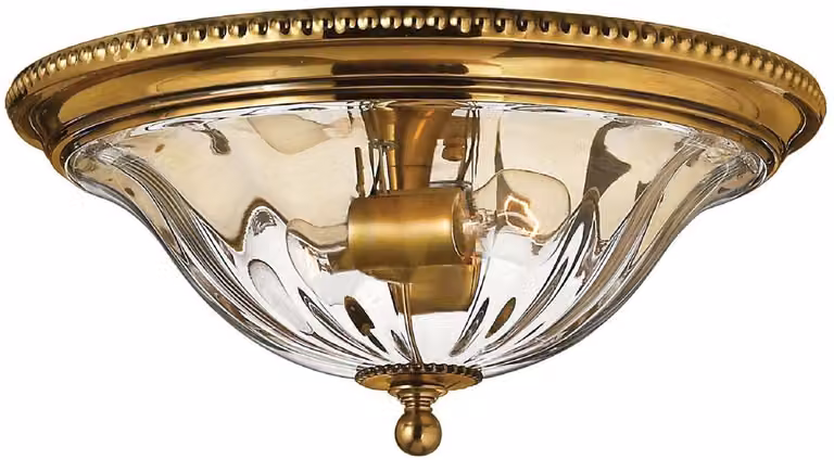 Casa Padrino Lampada da soffitto barocca in ottone Ø 41,3 x H. 19,1 cm - Elegante lampada da soffitto rotonda in ottone massiccio e paralume in vetro - Arredamento barocco