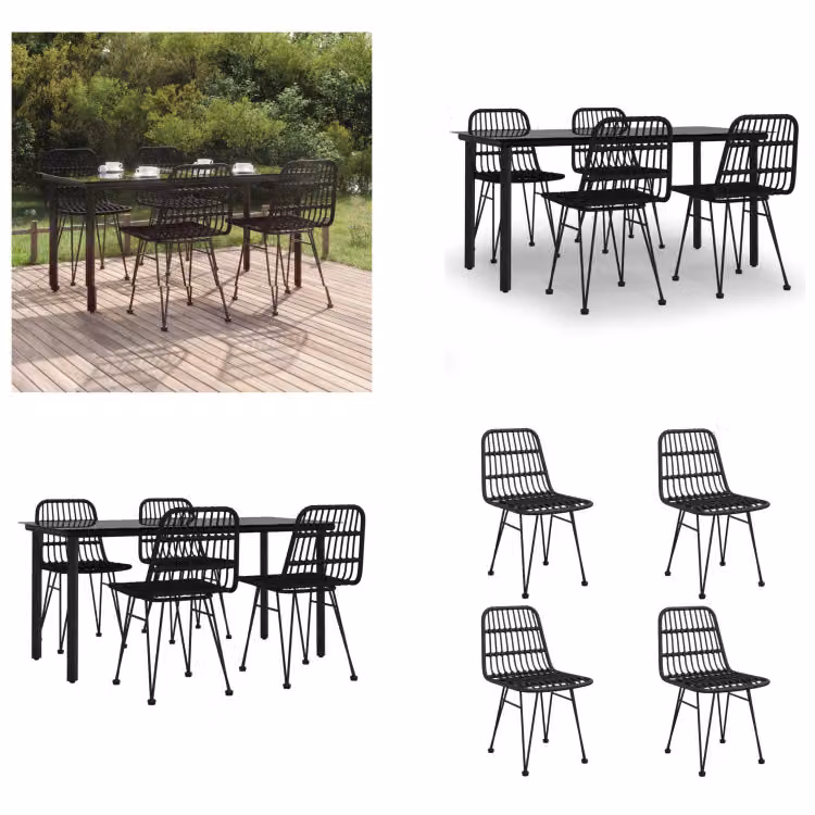 vidaXL Set da pranzo da giardino 5 pezzi in polirattan nero - Set da pranzo da giardino - Set da pranzo da terrazza - Set da pranzo da esterno