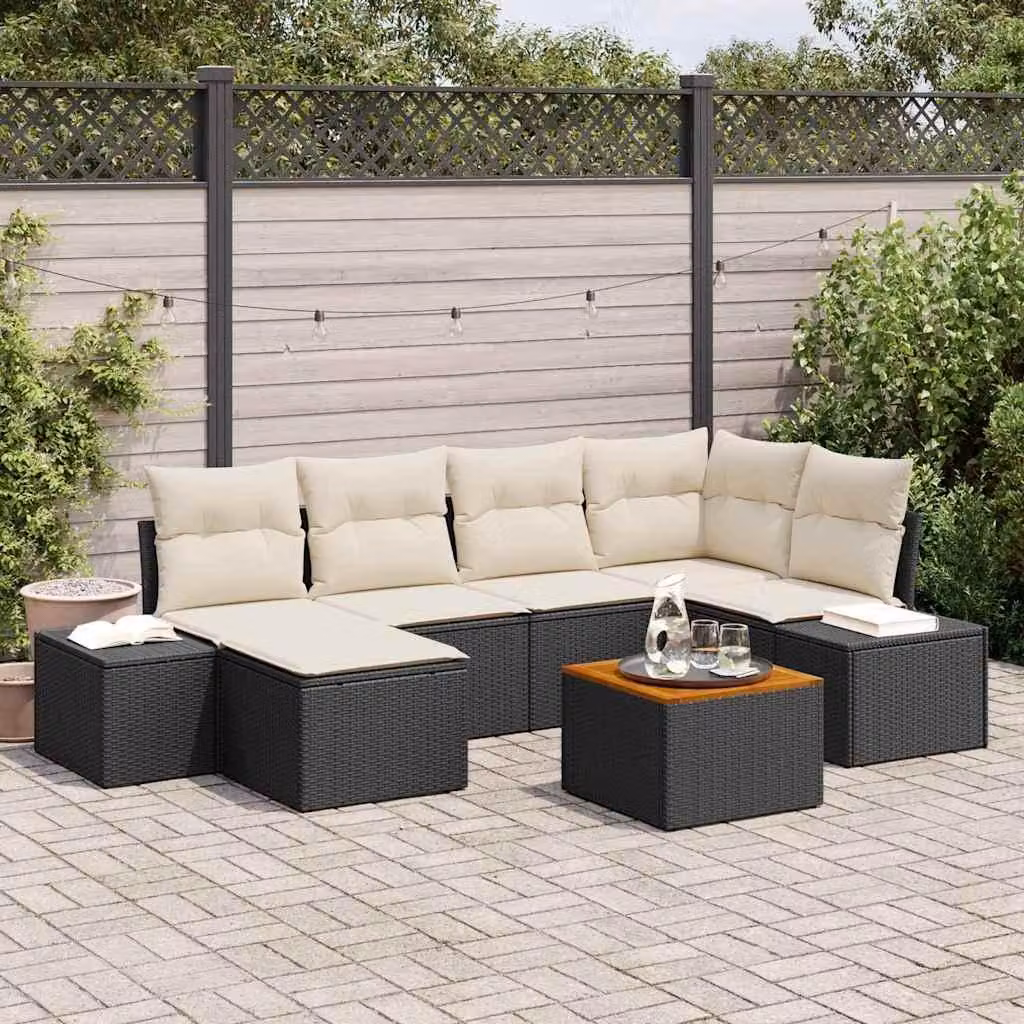 Maison Exclusive - Set da giardino composto da 7 pezzi, divano, colori: nero e bianco