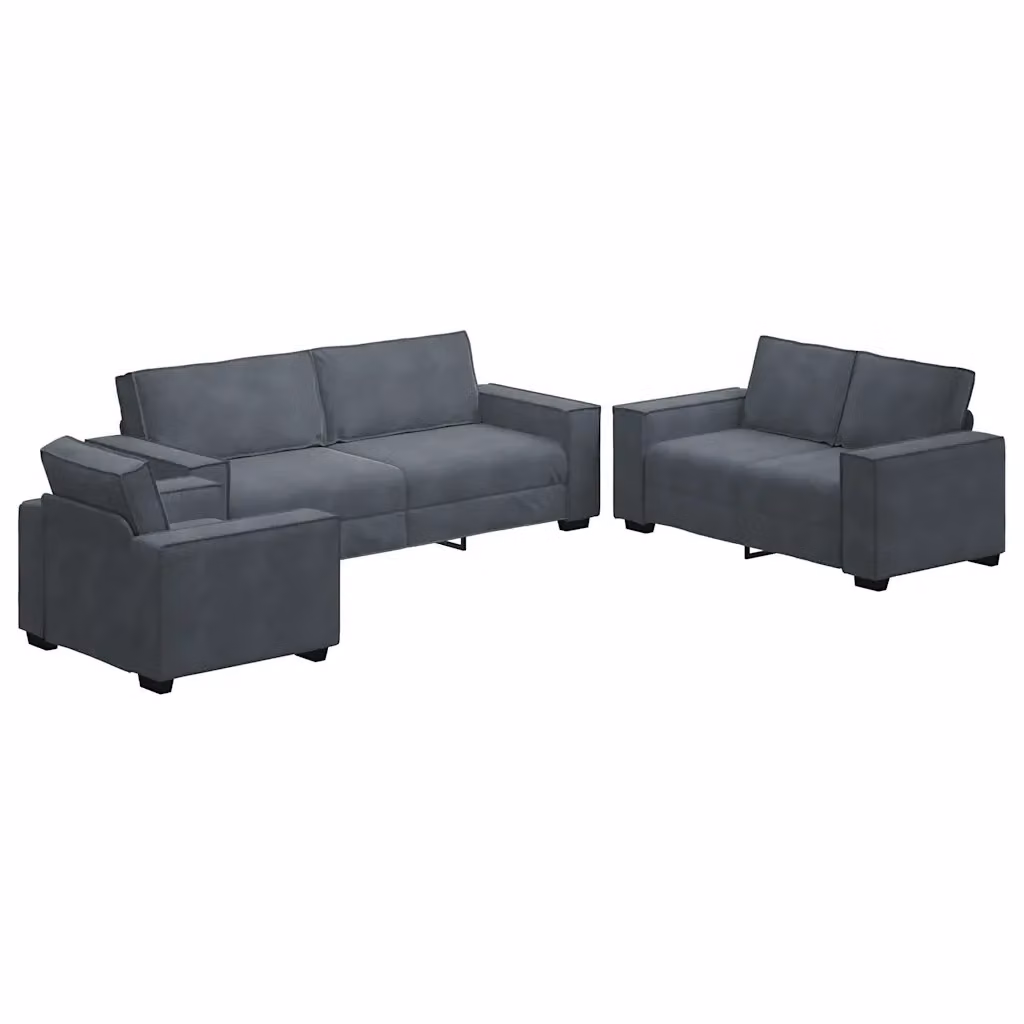 Set di divani 3 pezzi vidaXL in velluto grigio con cuscini per soggiorno moderno – 2